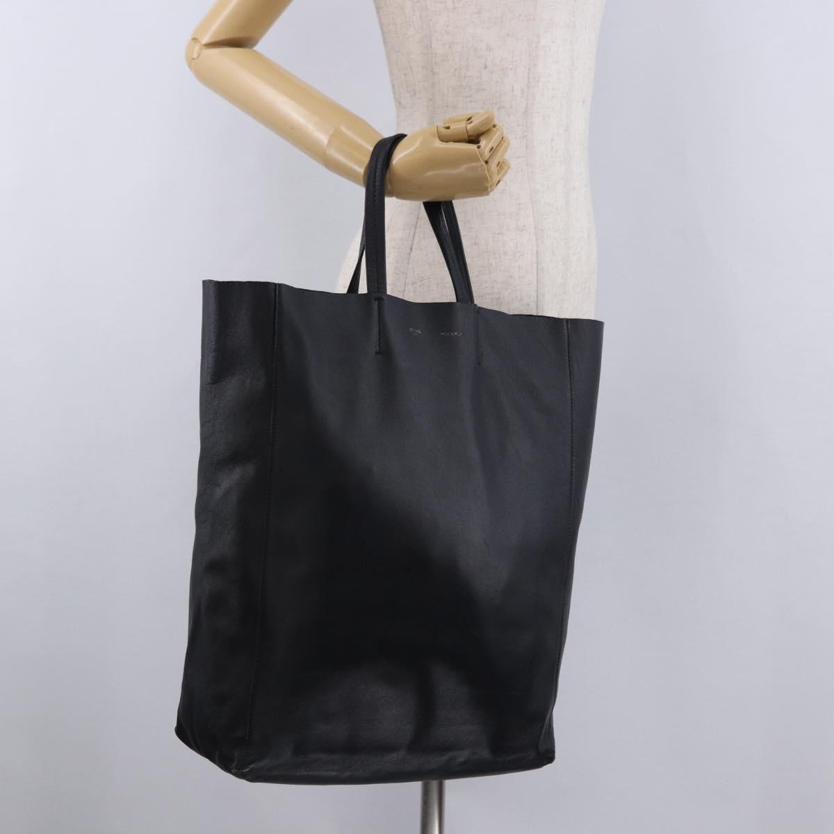 CELINE Vertical Cabas Mall Hand Bag Leather Black Gold Auth 191085
