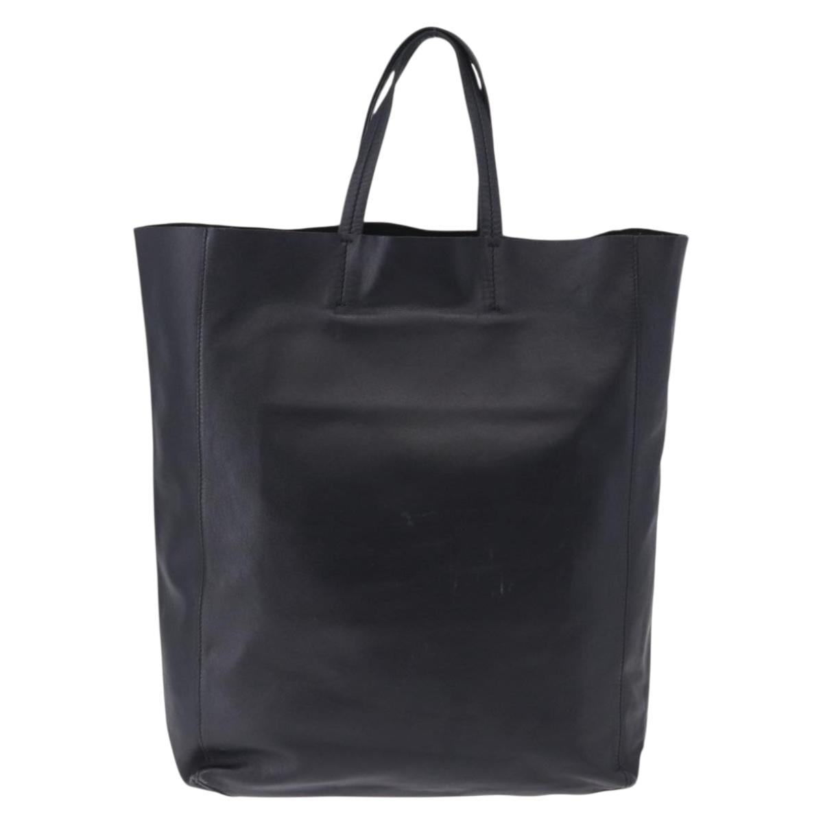 CELINE Vertical Cabas Mall Hand Bag Leather Black Gold Auth 191085