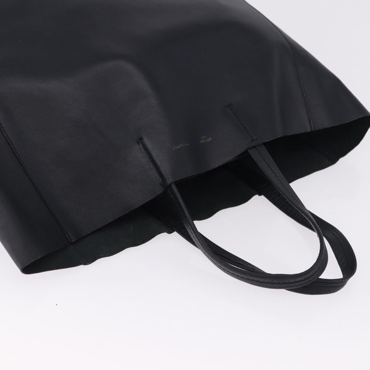 CELINE Vertical Cabas Mall Hand Bag Leather Black Gold Auth 191085