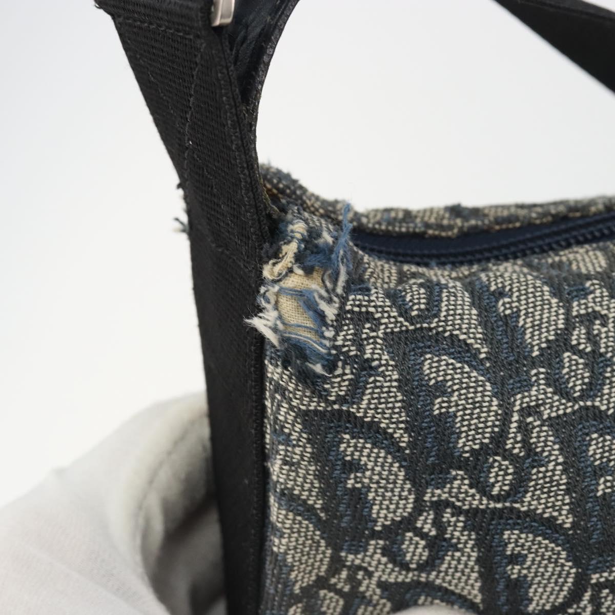 Christian Dior Trotter Canvas Shoulder Bag Navy Silver Auth 191096