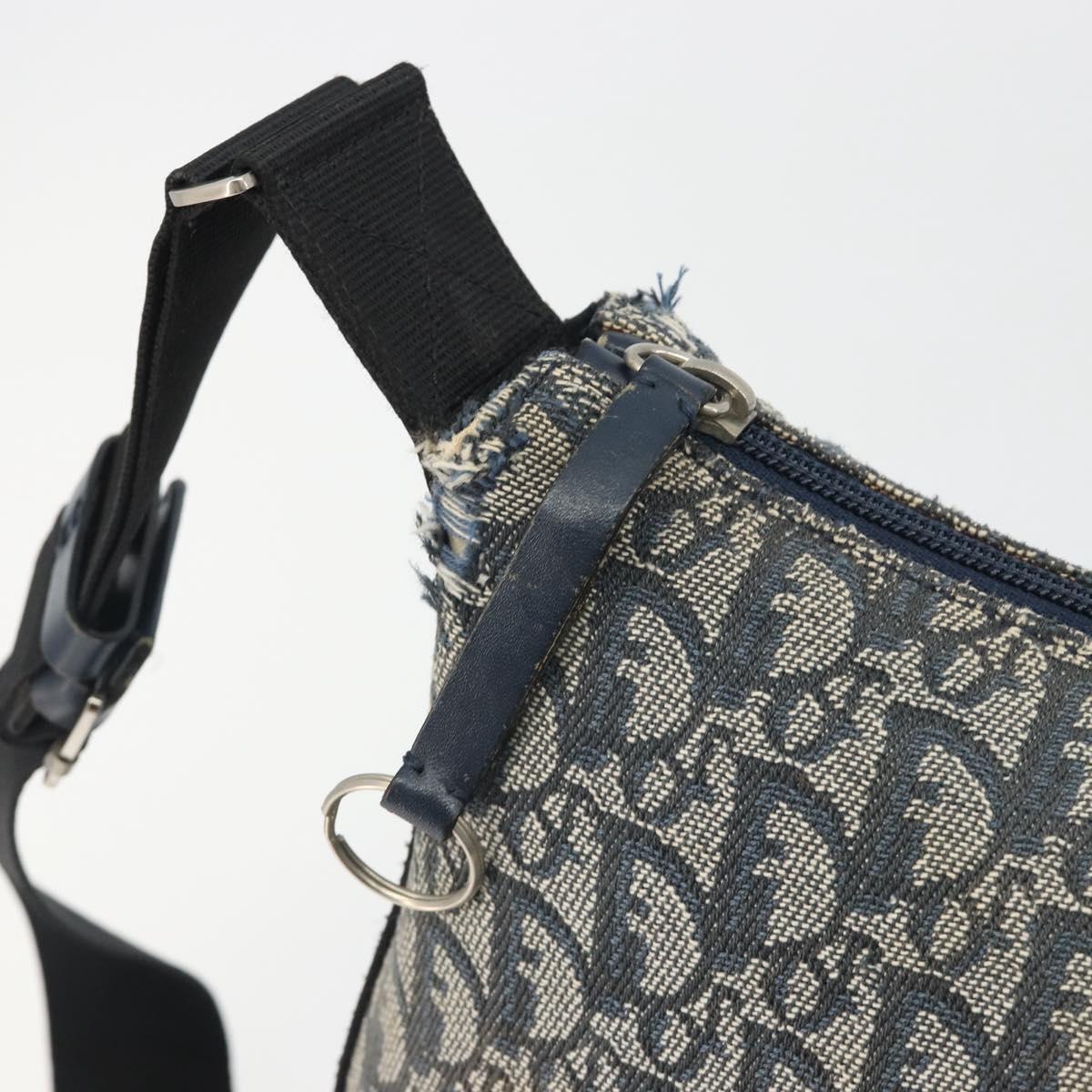 Christian Dior Trotter Canvas Shoulder Bag Navy Silver Auth 191096