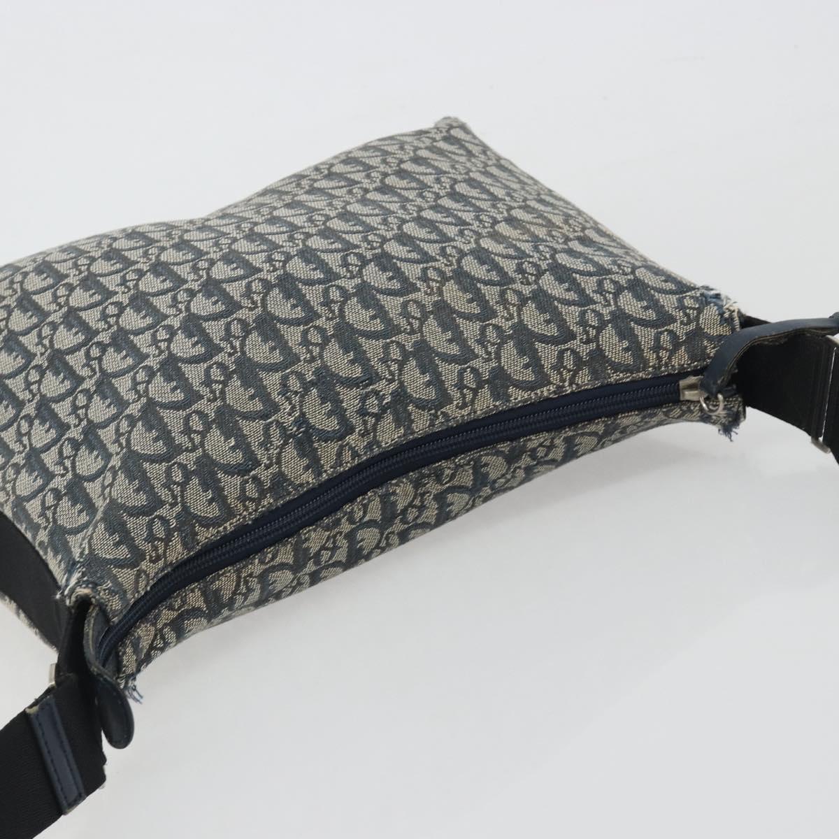Christian Dior Trotter Canvas Shoulder Bag Navy Silver Auth 191096