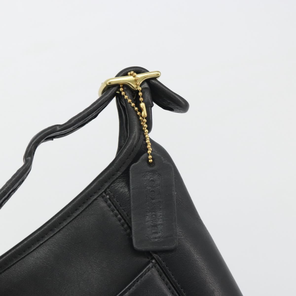 Coach Shoulder Bag Leather Black Gold Auth 191112
