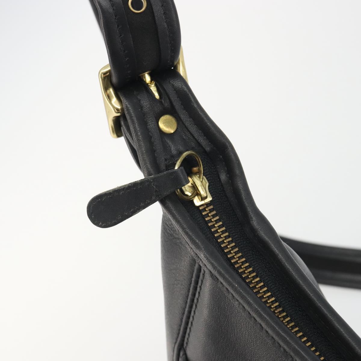 Coach Shoulder Bag Leather Black Gold Auth 191112