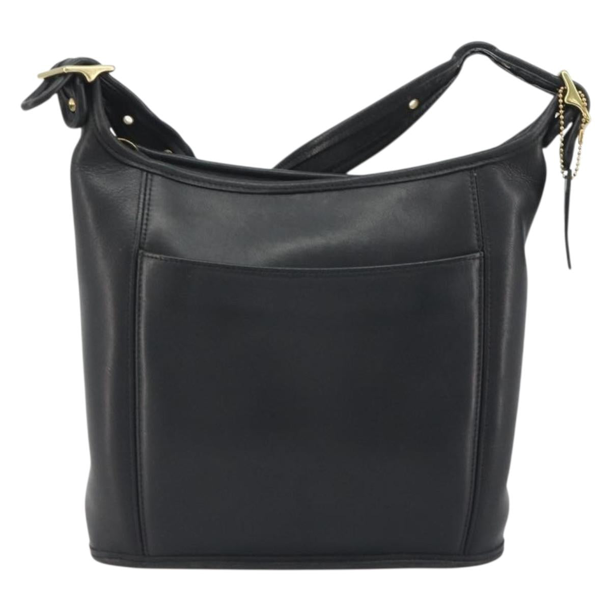 Coach Shoulder Bag Leather Black Gold Auth 191112