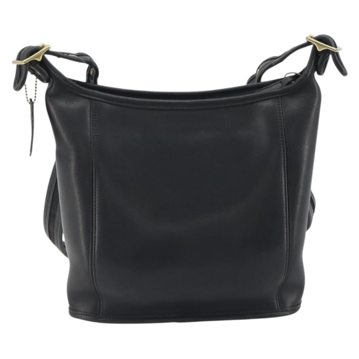 Coach Shoulder Bag Leather Black Gold Auth 191112