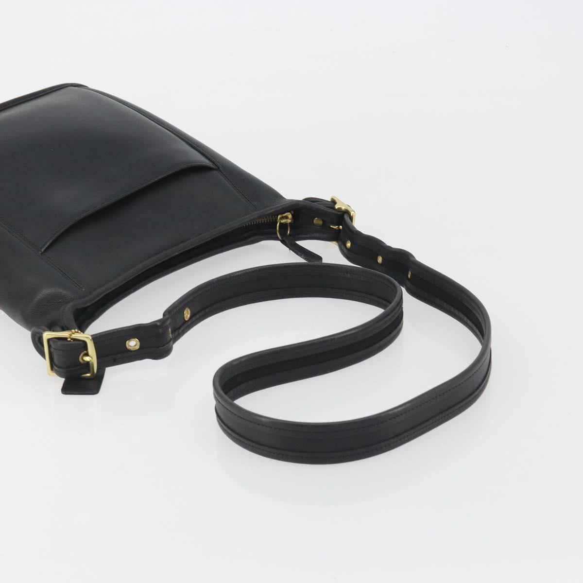 Coach Shoulder Bag Leather Black Gold Auth 191112