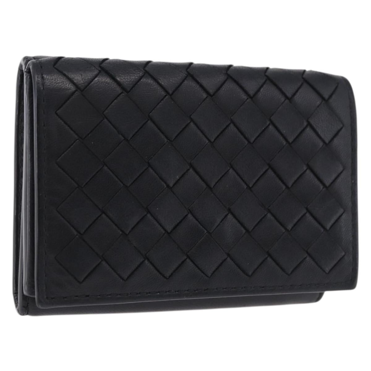 BOTTEGA VENETA INTRECCIATO Trifold Wallet Leather Black Auth 191126A