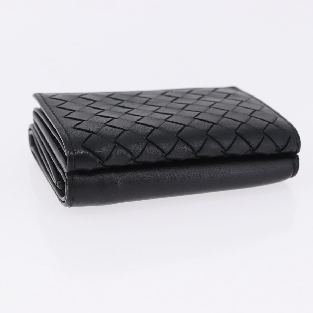 BOTTEGA VENETA INTRECCIATO Trifold Wallet Leather Black Auth 191126A