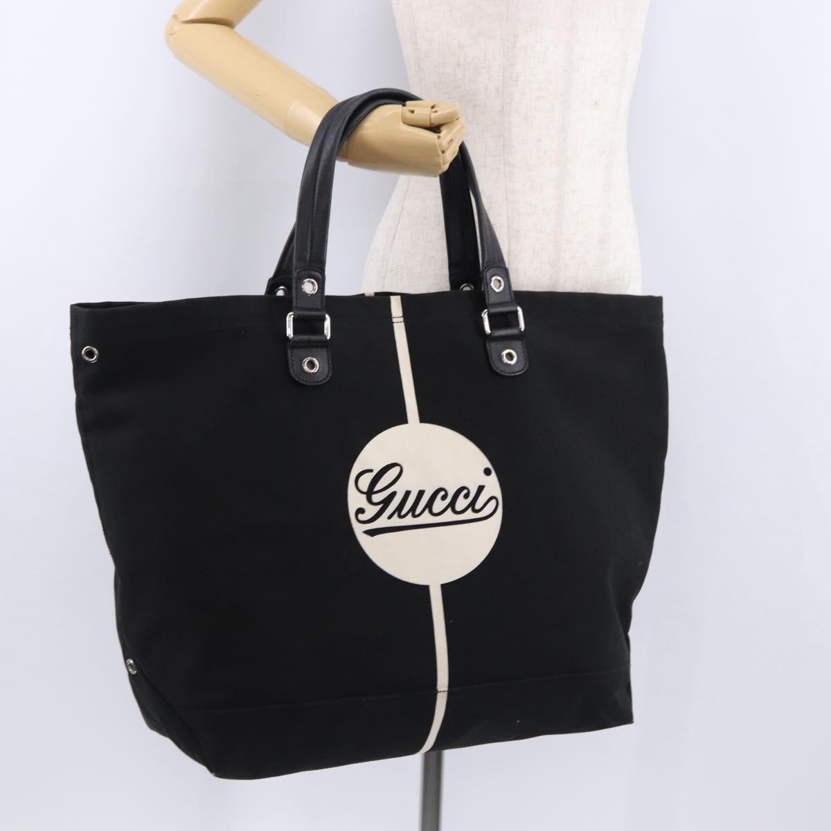 GUCCI Tote Bag Canvas Black Silver 194465 Auth 191127