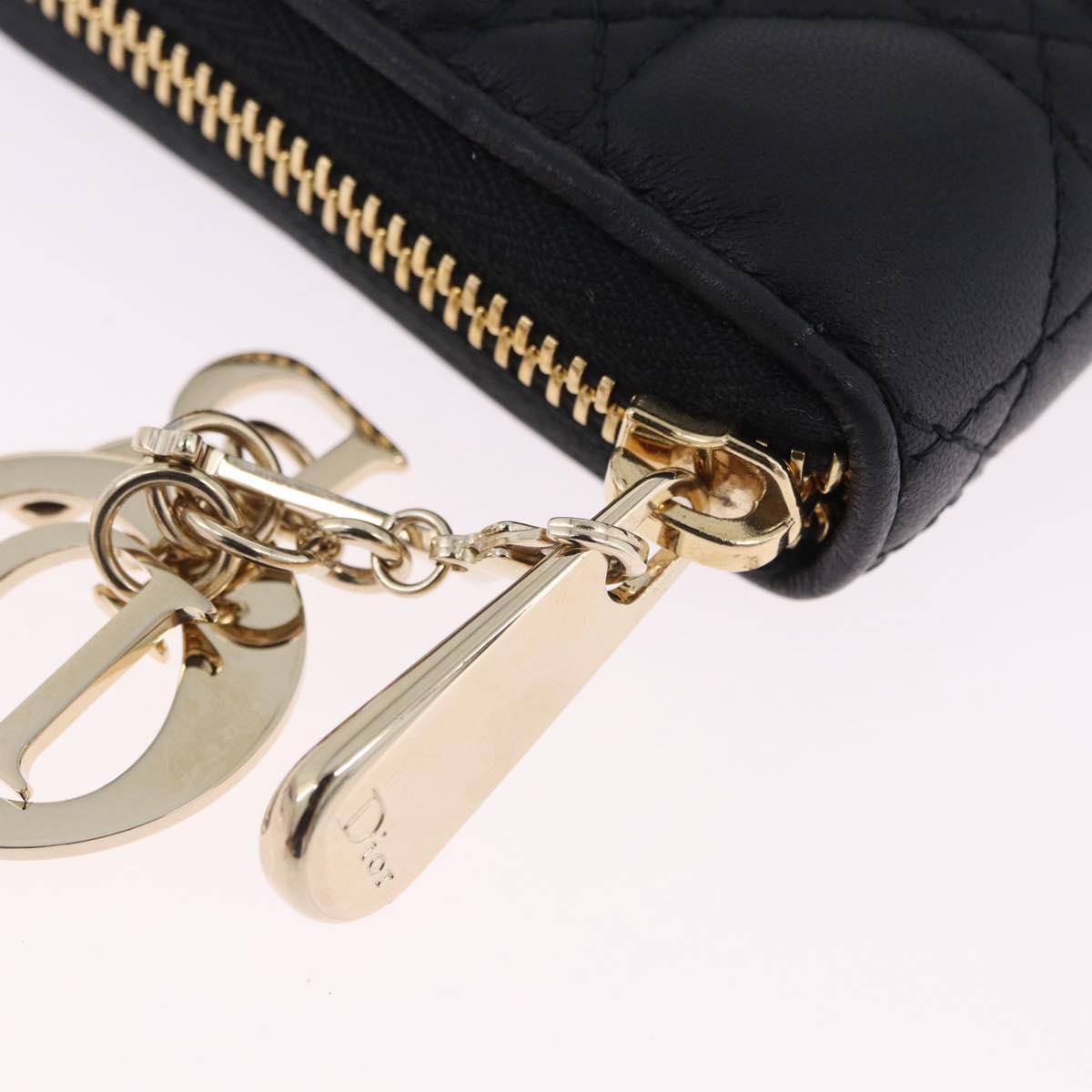 Christian Dior Lady Dior Canage Long Wallet Lamb Skin Black Gold Auth 191131M