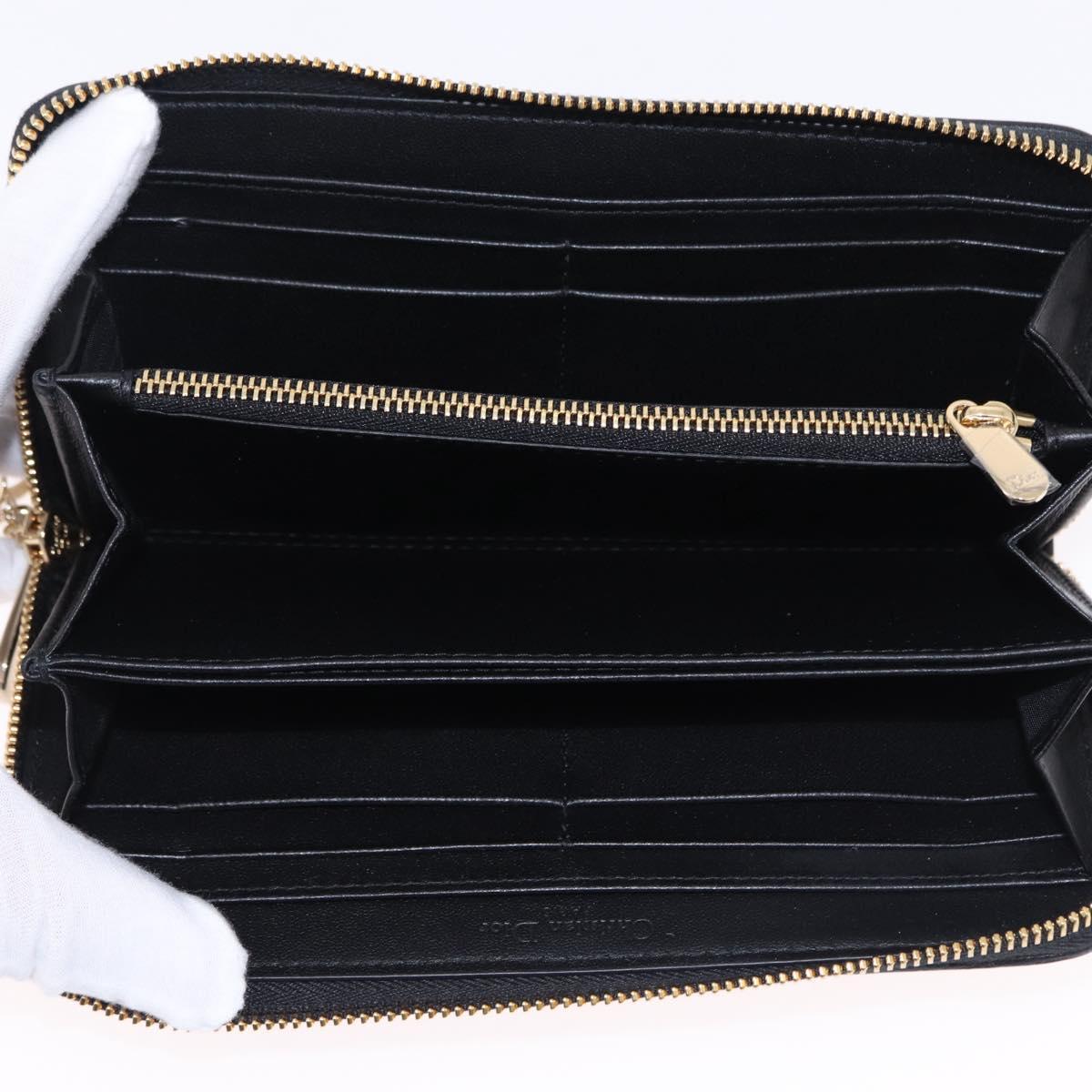 Christian Dior Lady Dior Canage Long Wallet Lamb Skin Black Gold Auth 191131M