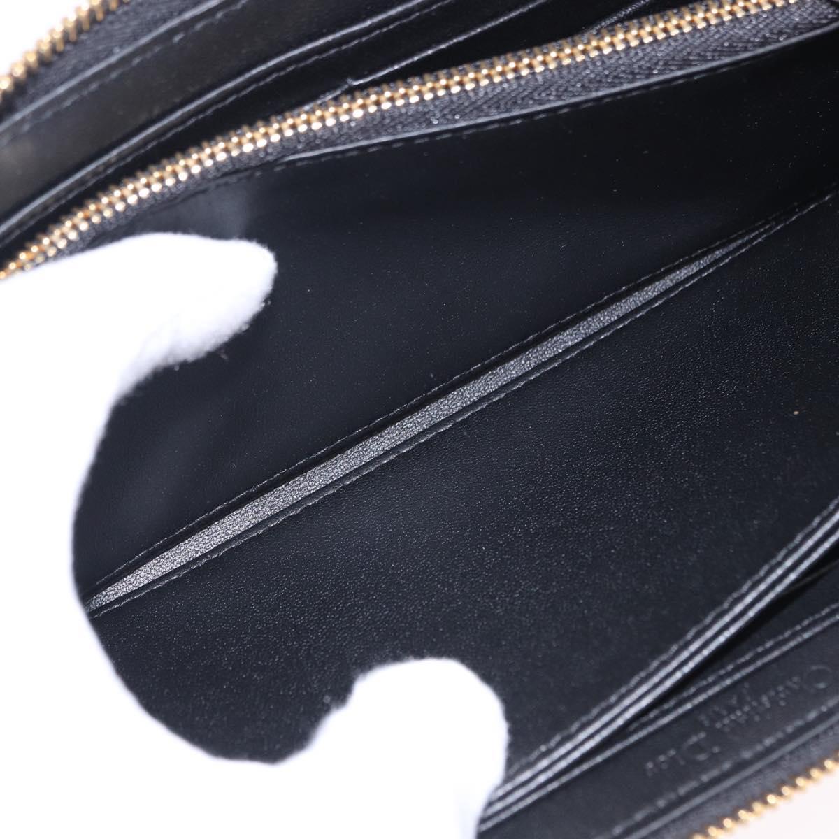 Christian Dior Lady Dior Canage Long Wallet Lamb Skin Black Gold Auth 191131M