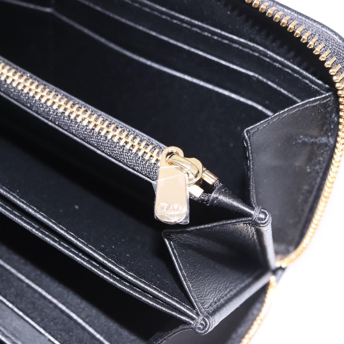 Christian Dior Lady Dior Canage Long Wallet Lamb Skin Black Gold Auth 191131M