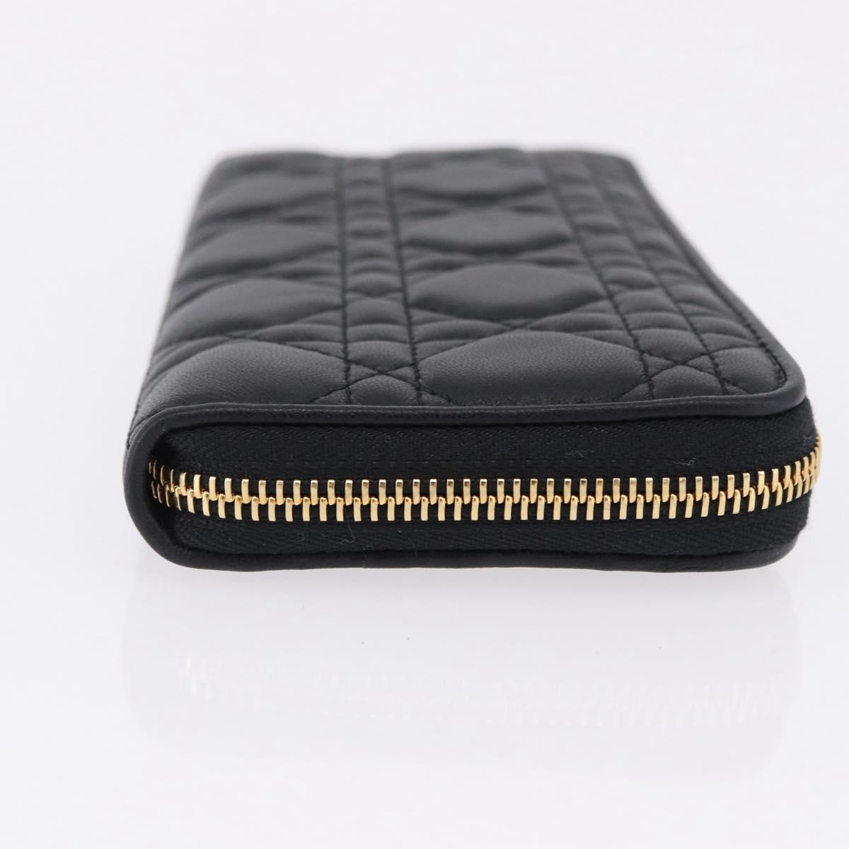 Christian Dior Lady Dior Canage Long Wallet Lamb Skin Black Gold Auth 191131M
