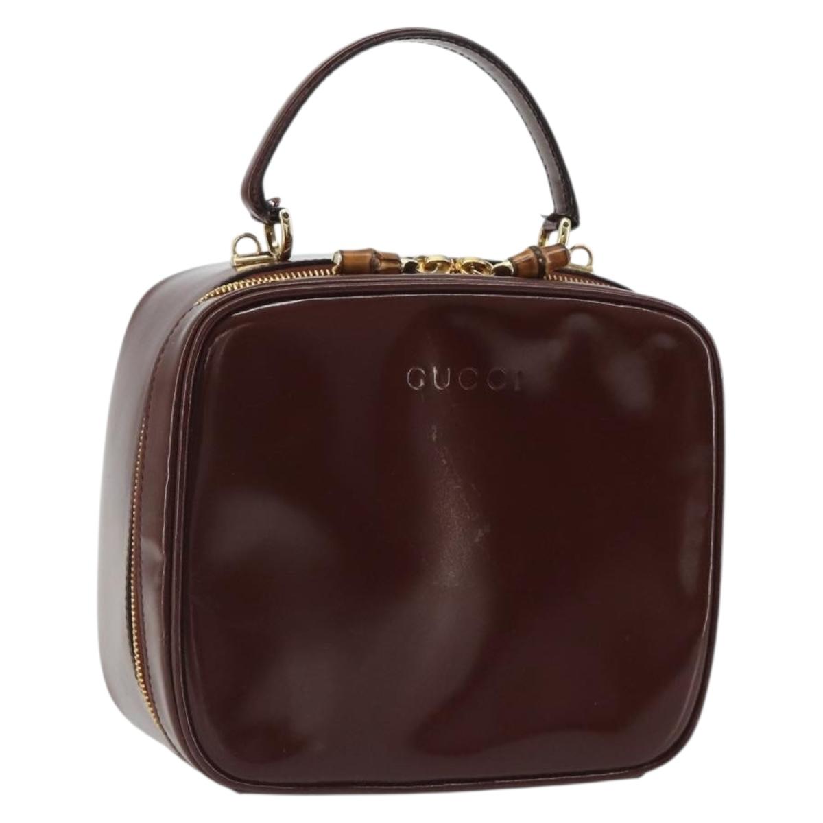 GUCCI Vanity Hand Bag Patent Leather Bordeaux Gold 000 270 0323 Auth 191132