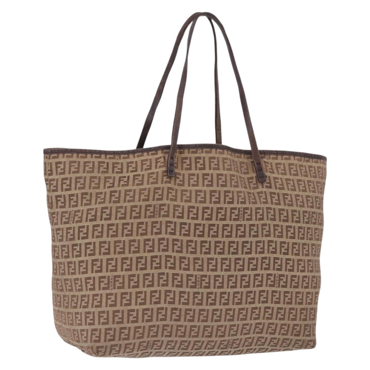 FENDI Zucchino Canvas Tote Bag Beige Auth 191133