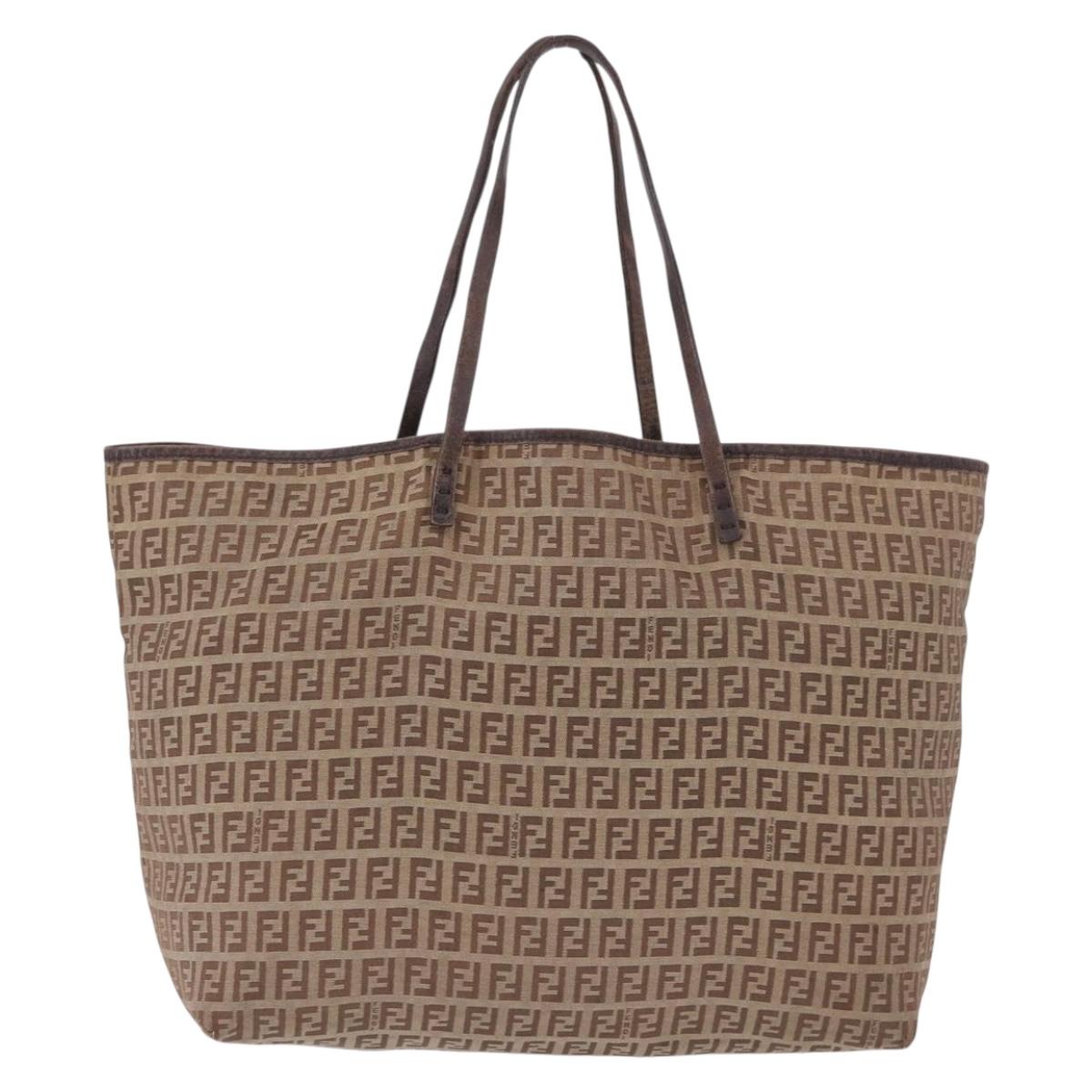 FENDI Zucchino Canvas Tote Bag Beige Auth 191133