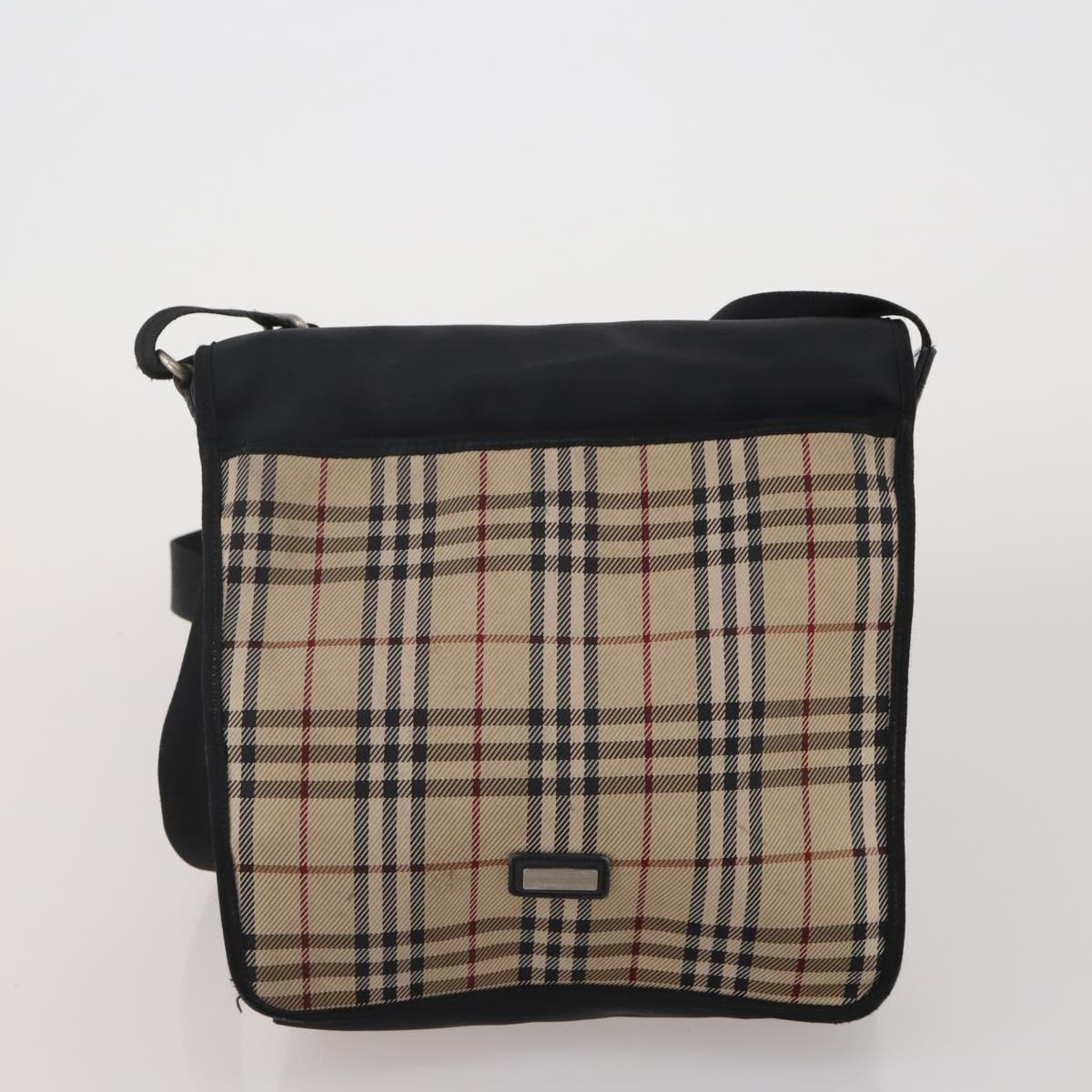 BURBERRY Nova Check Blue Label Bag Canvas nylon 4 Set Brown Beige Auth 191136