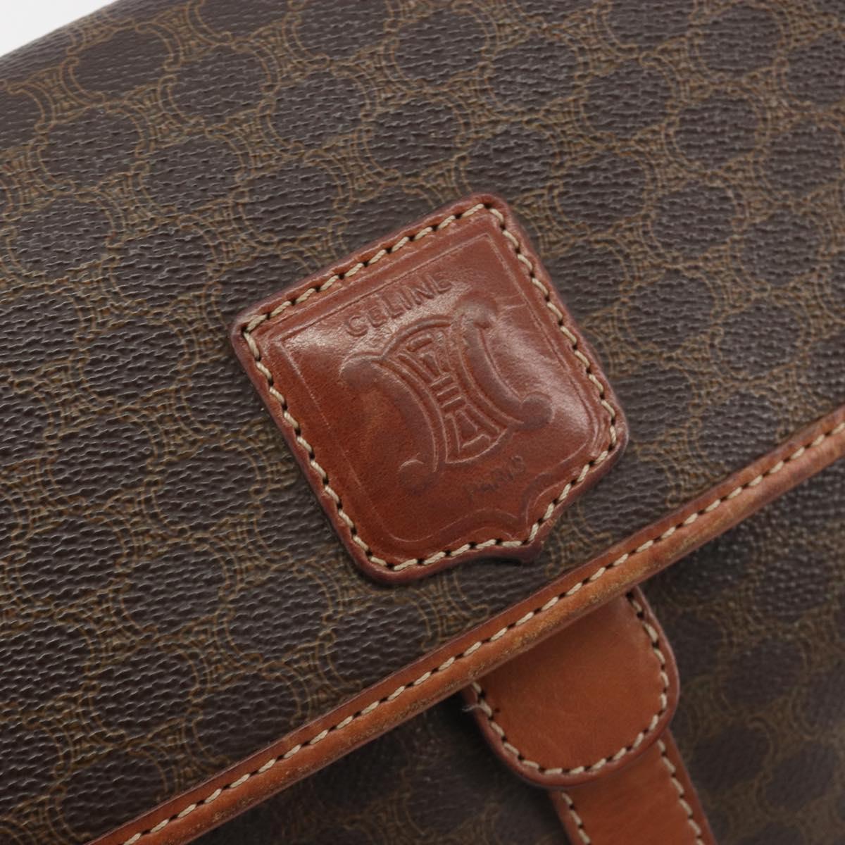 CELINE Macadam Canvas Shoulder Bag PVC Leather Brown Gold Auth 191139