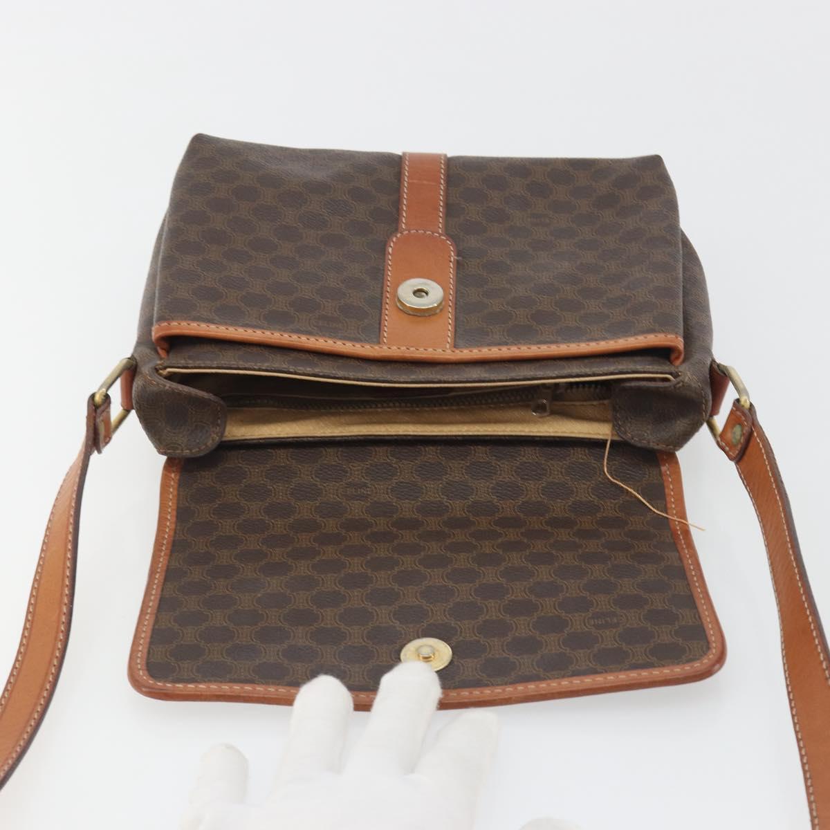 CELINE Macadam Canvas Shoulder Bag PVC Leather Brown Gold Auth 191139