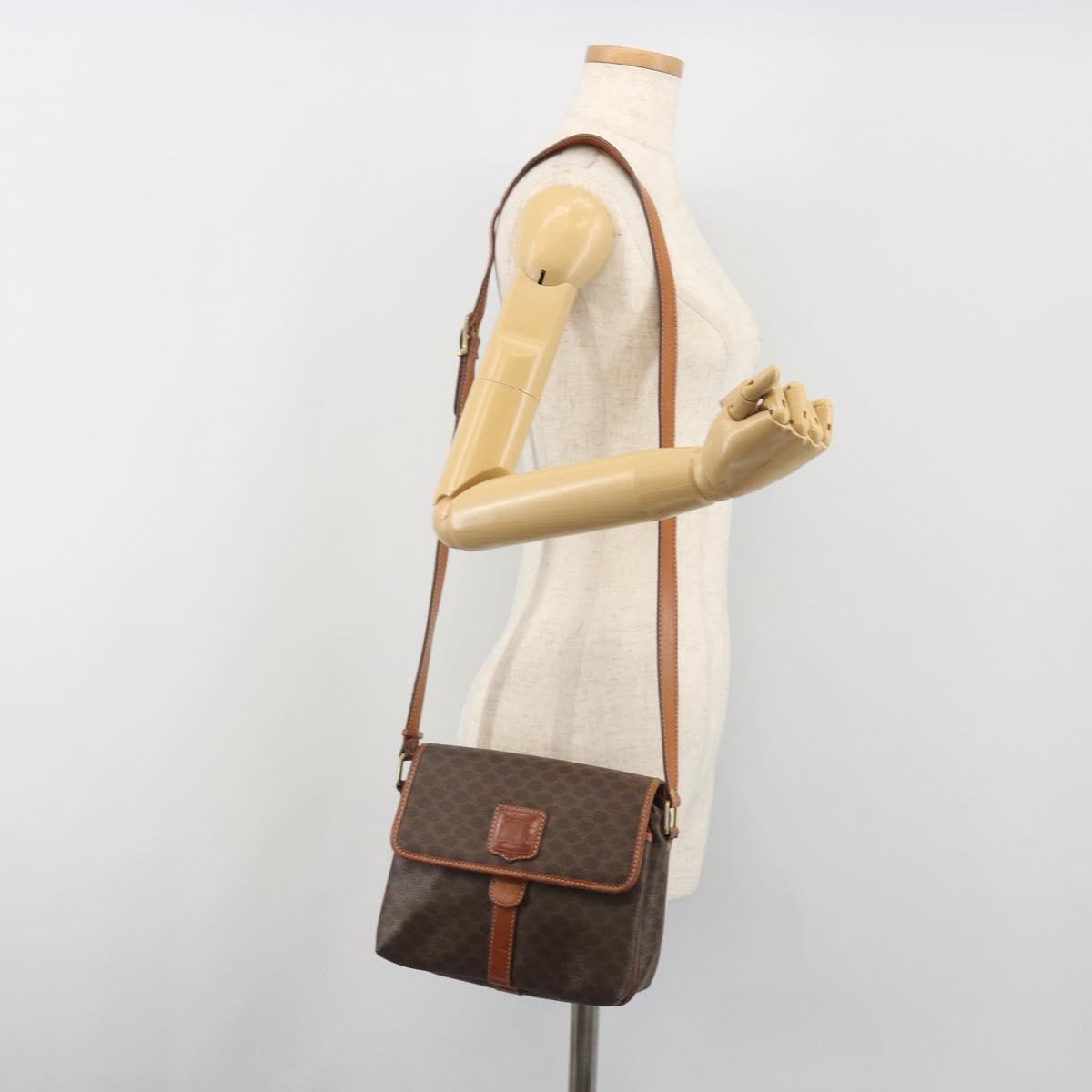 CELINE Macadam Canvas Shoulder Bag PVC Leather Brown Gold Auth 191139