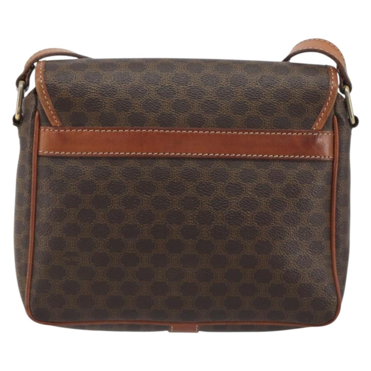 CELINE Macadam Canvas Shoulder Bag PVC Leather Brown Gold Auth 191139