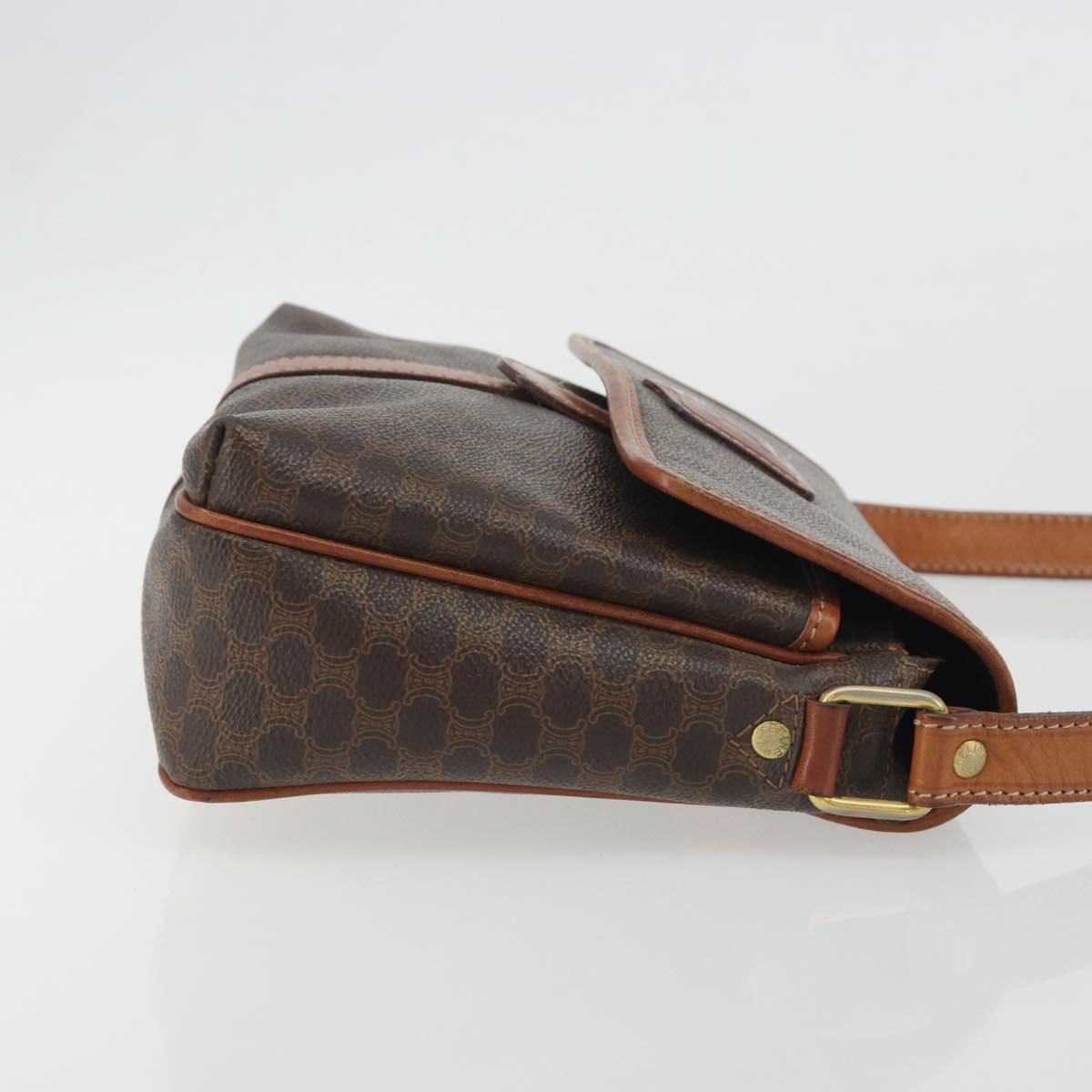 CELINE Macadam Canvas Shoulder Bag PVC Leather Brown Gold Auth 191139
