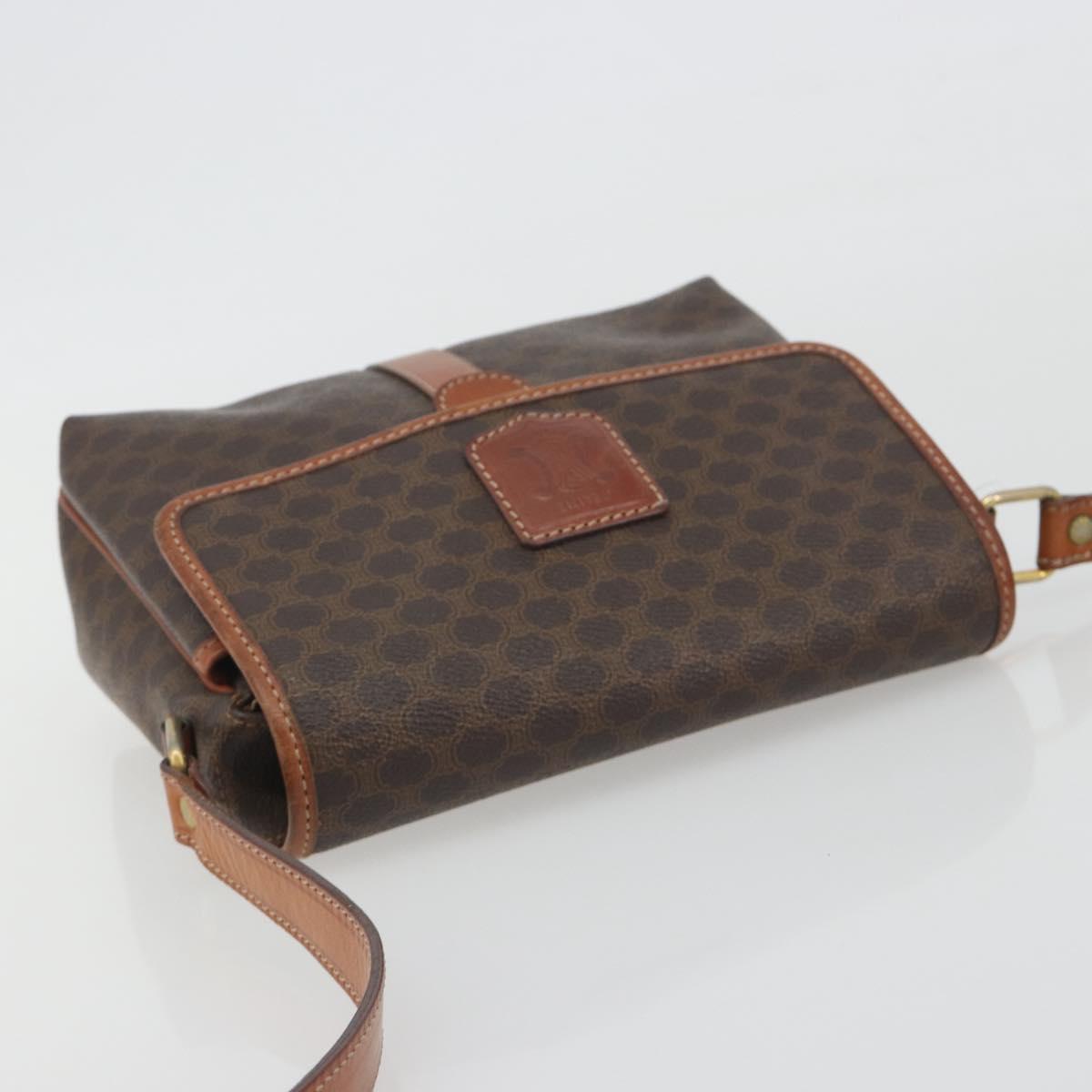 CELINE Macadam Canvas Shoulder Bag PVC Leather Brown Gold Auth 191139