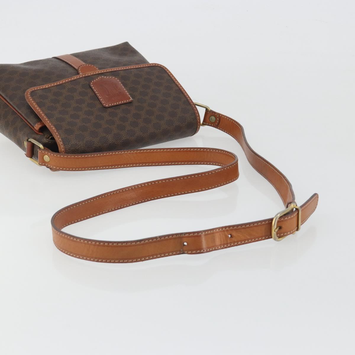 CELINE Macadam Canvas Shoulder Bag PVC Leather Brown Gold Auth 191139