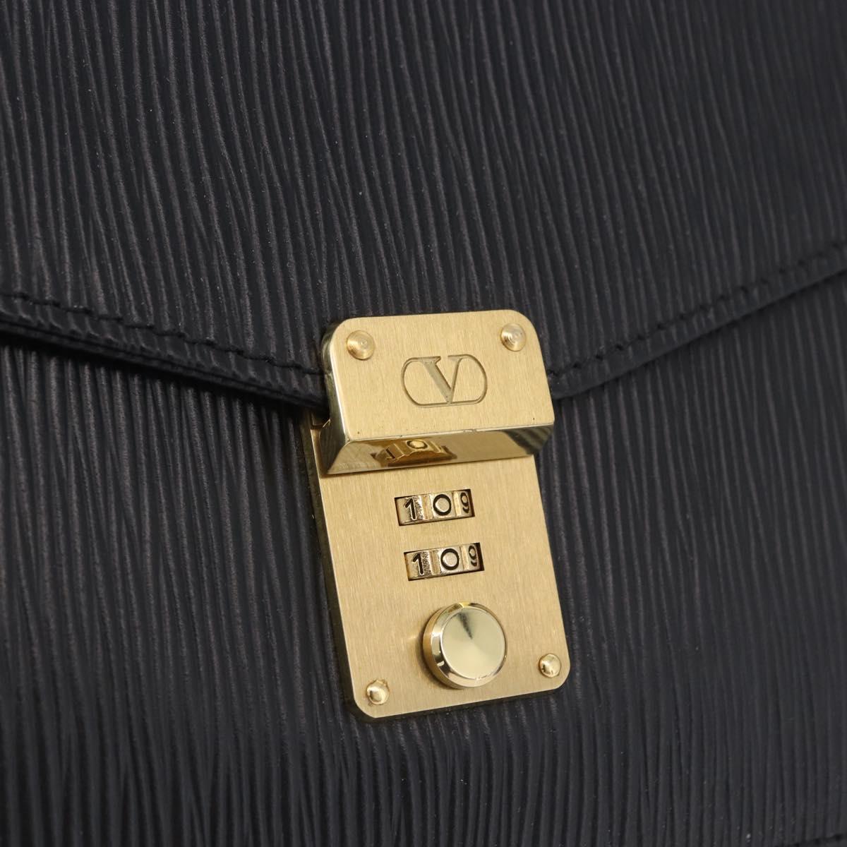 VALENTINO Clutch Bag Leather Black Gold Auth 191140