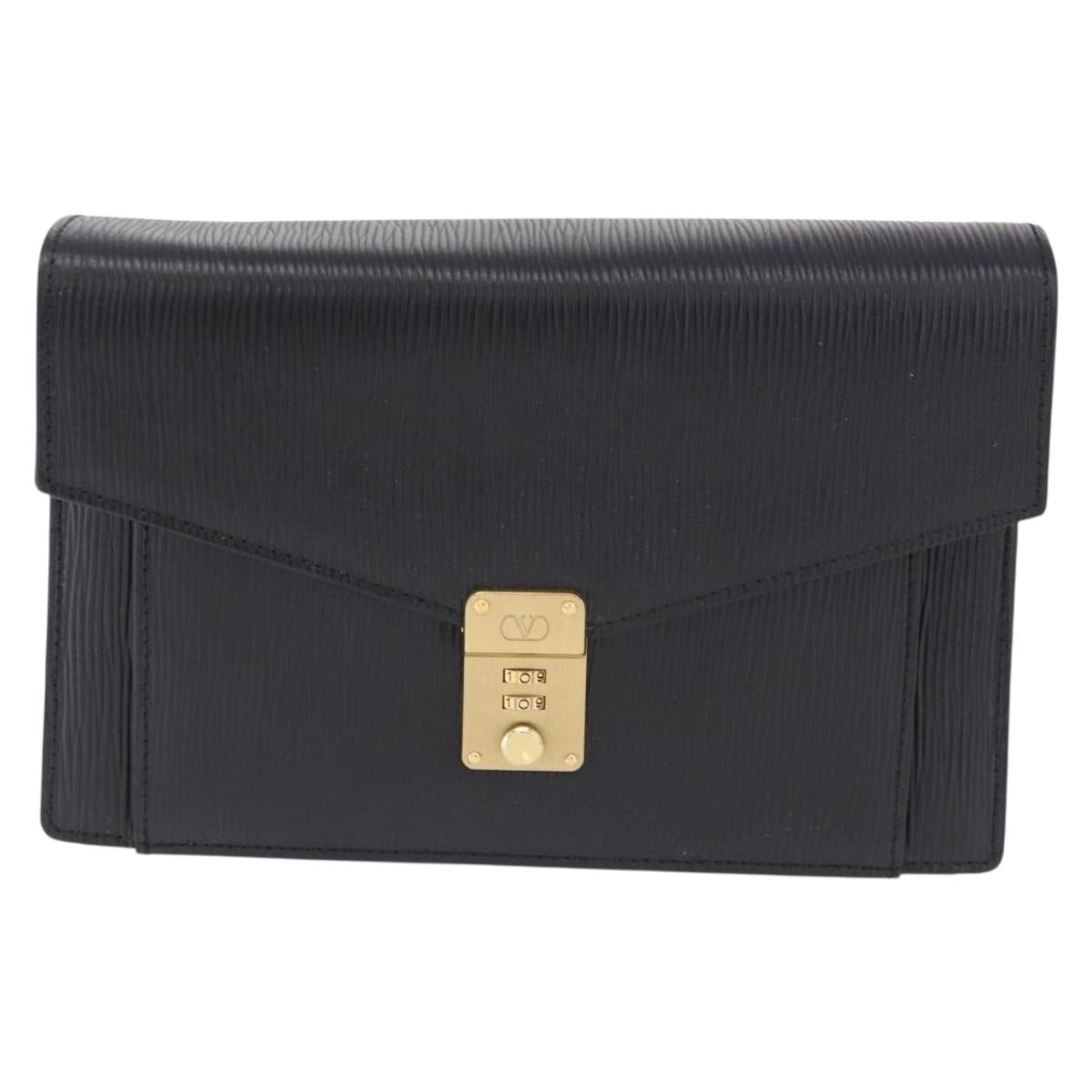VALENTINO Clutch Bag Leather Black Gold Auth 191140