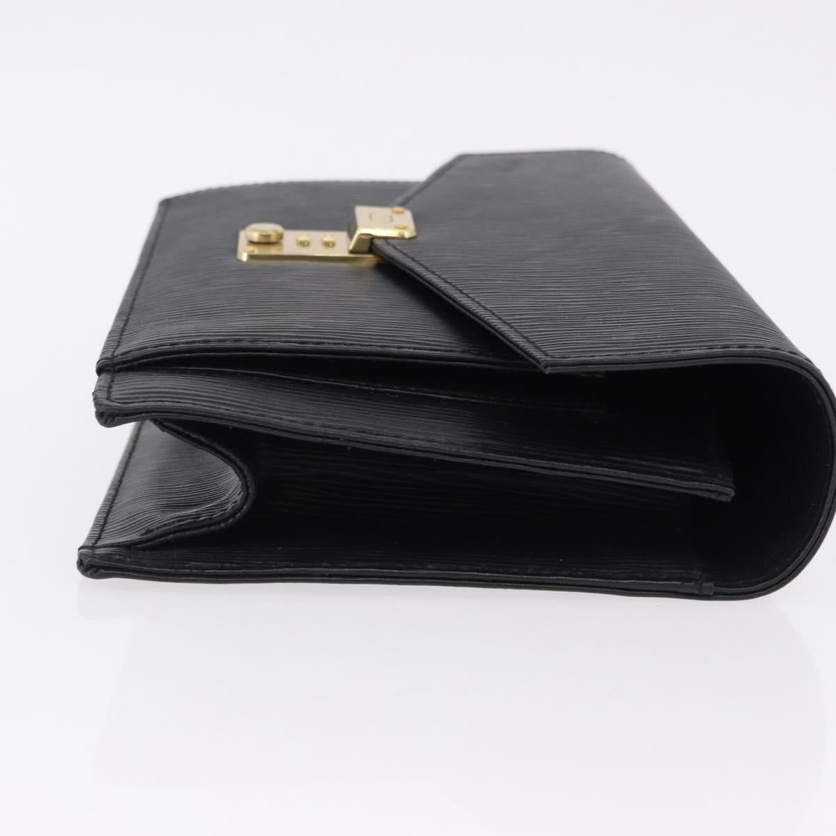 VALENTINO Clutch Bag Leather Black Gold Auth 191140