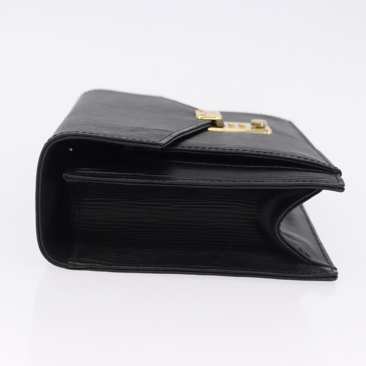 VALENTINO Clutch Bag Leather Black Gold Auth 191140