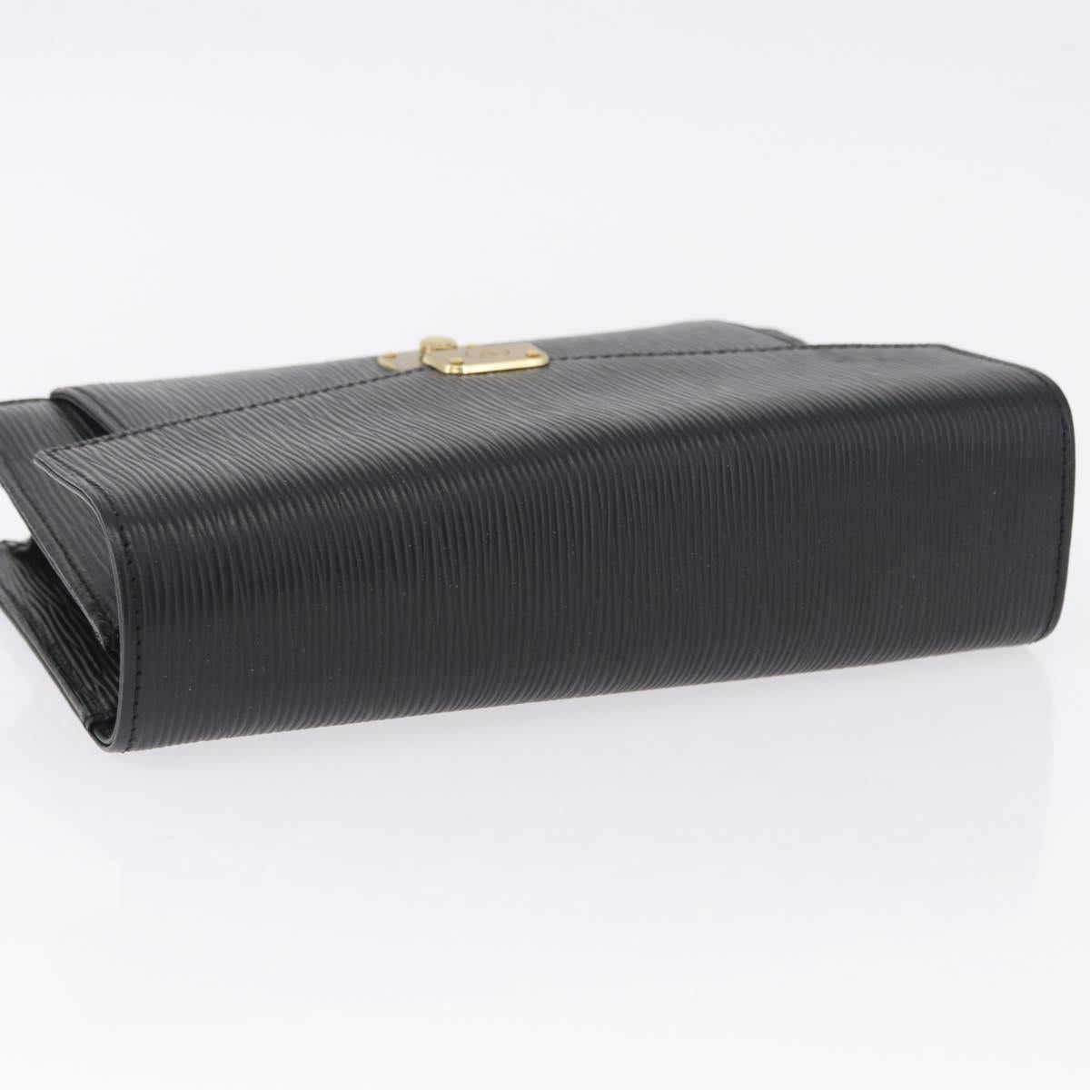 VALENTINO Clutch Bag Leather Black Gold Auth 191140