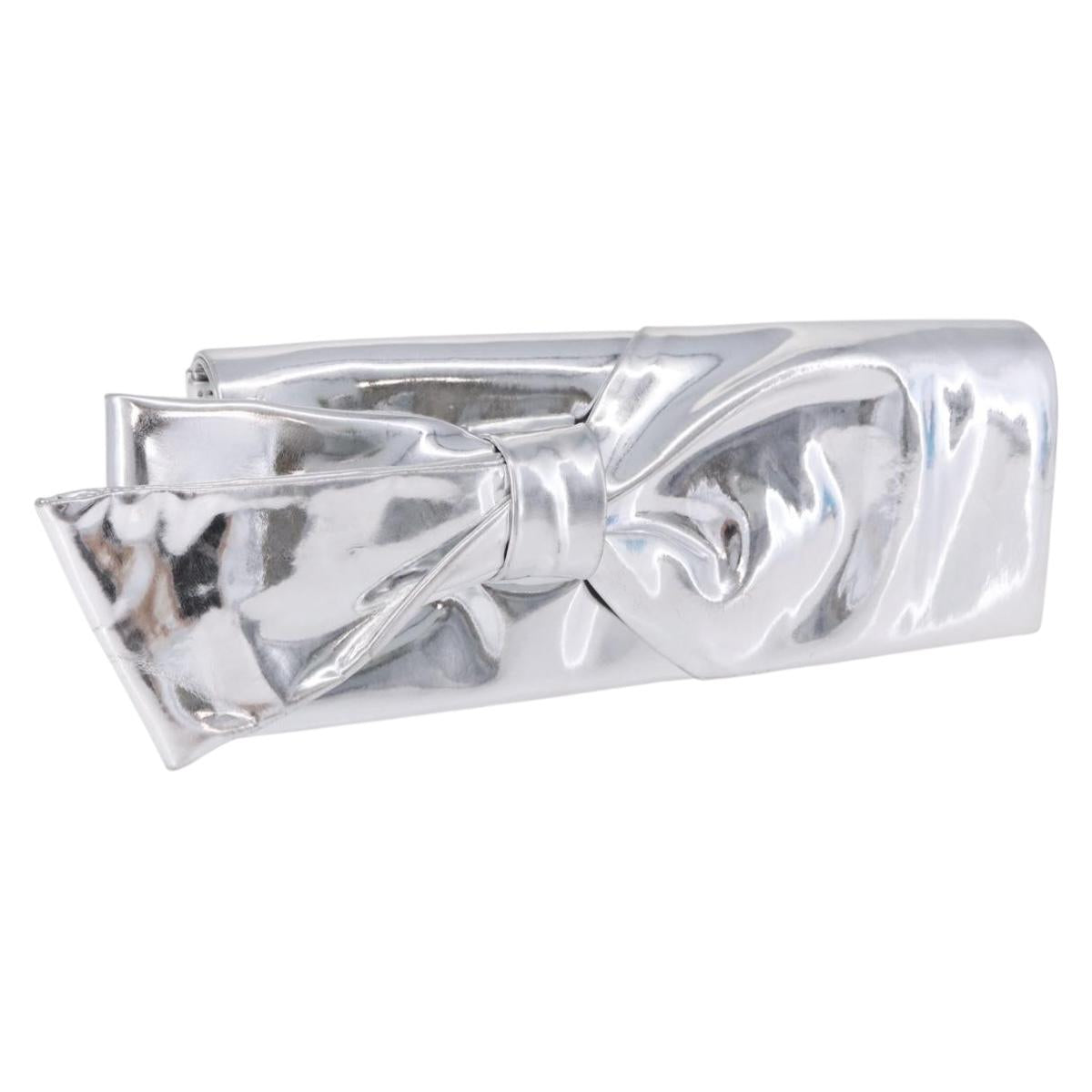 Christian Louboutin Clutch Bag Leather Silver Auth 191142