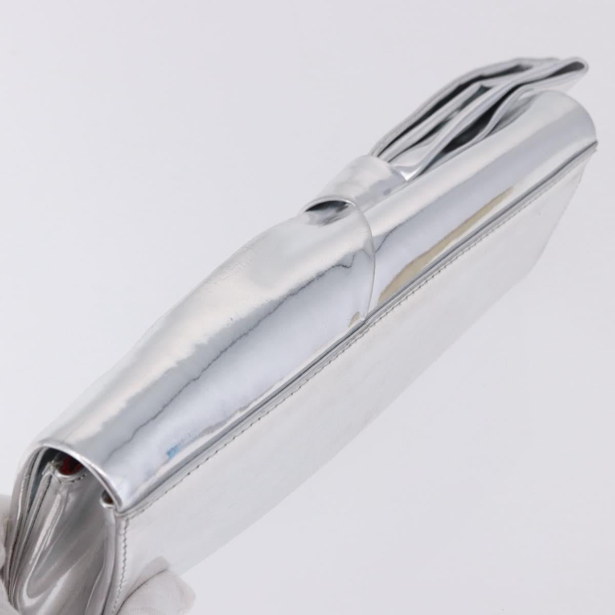 Christian Louboutin Clutch Bag Leather Silver Auth 191142