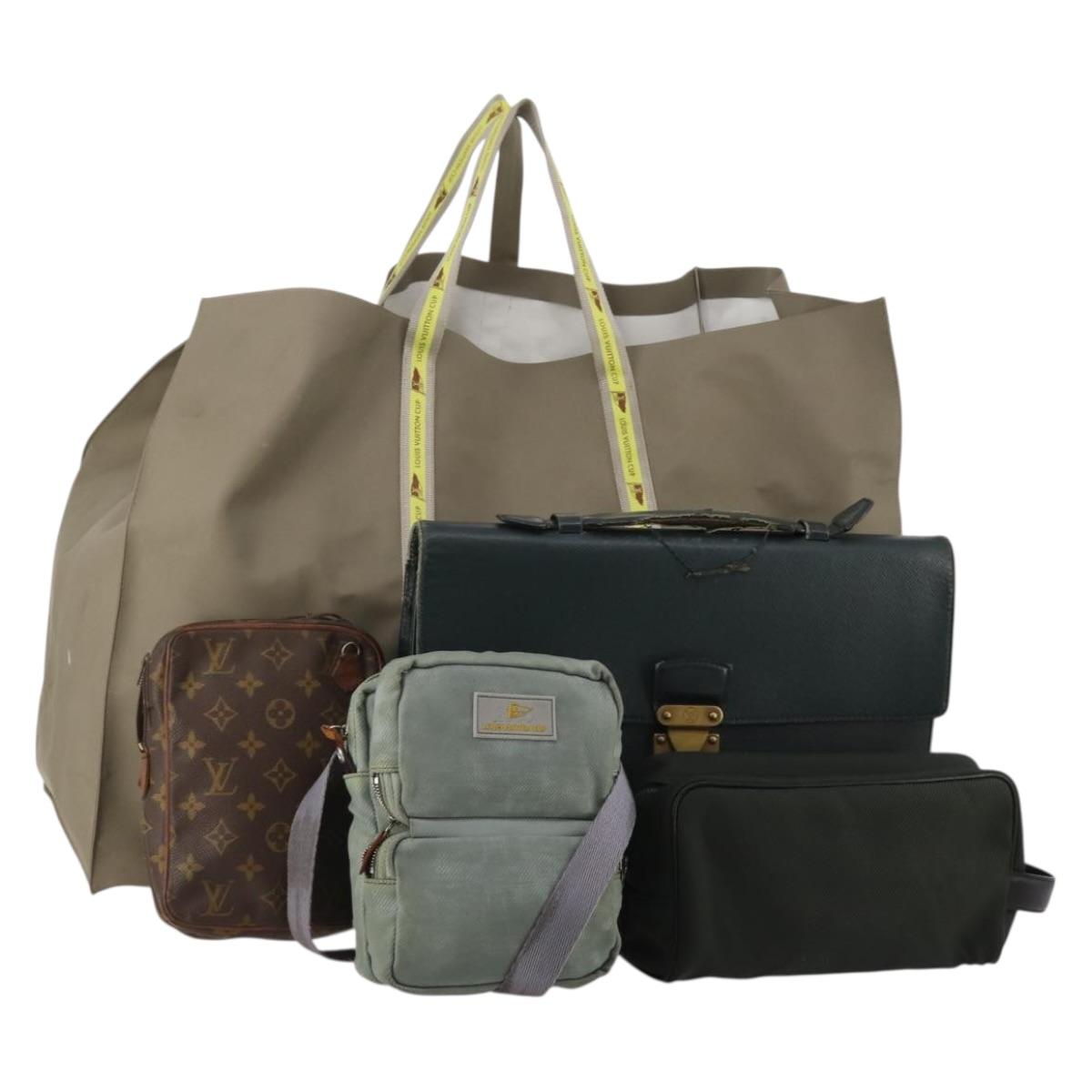 LOUIS VUITTON Monogram Clutch Bag Nylon Leather 5 Set Green Beige LV Auth 191149