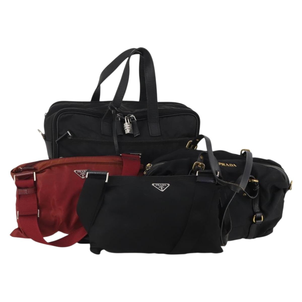 PRADA Shoulder Bag Nylon 4 Set Red Black Auth 191150