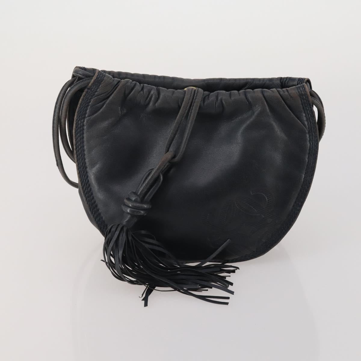 LOEWE Shoulder Bag Leather Canvas 3 Set Black Orange Auth 191153
