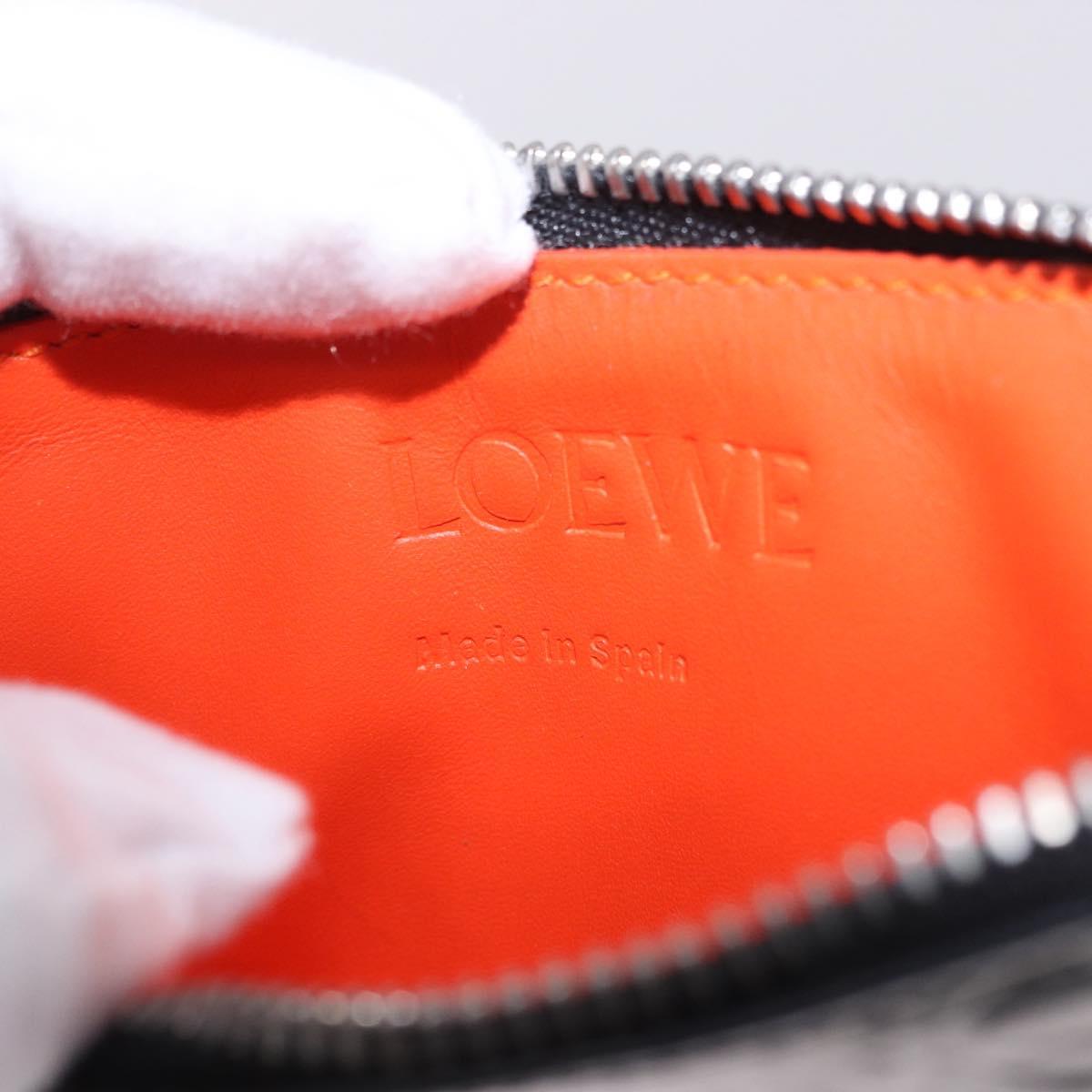 LOEWE Anagram Card Case Leather Silver Auth 191158A