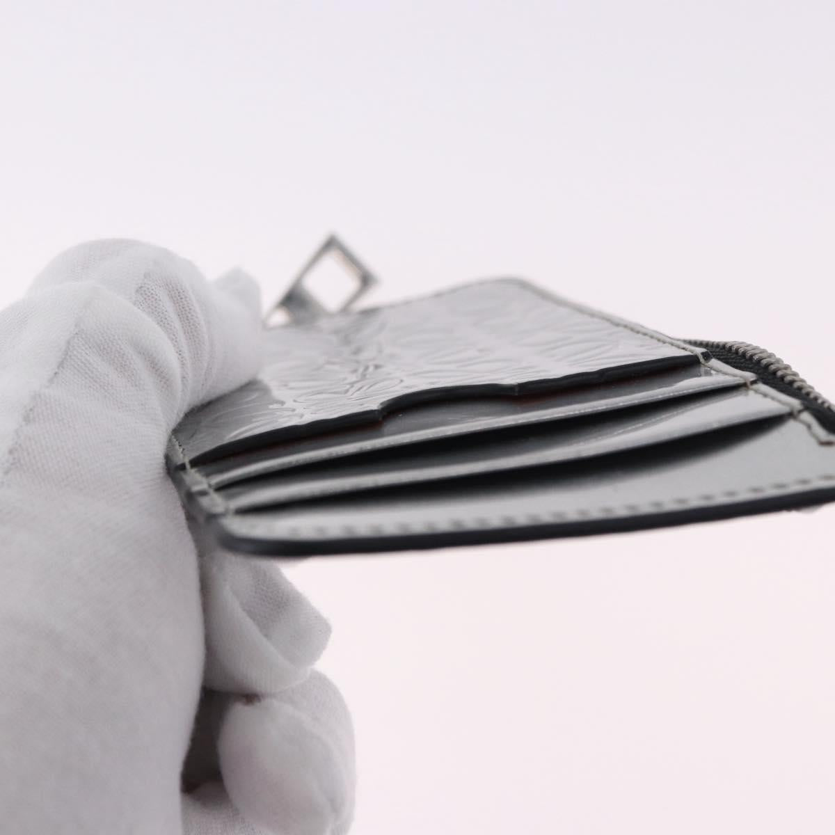 LOEWE Anagram Card Case Leather Silver Auth 191158A