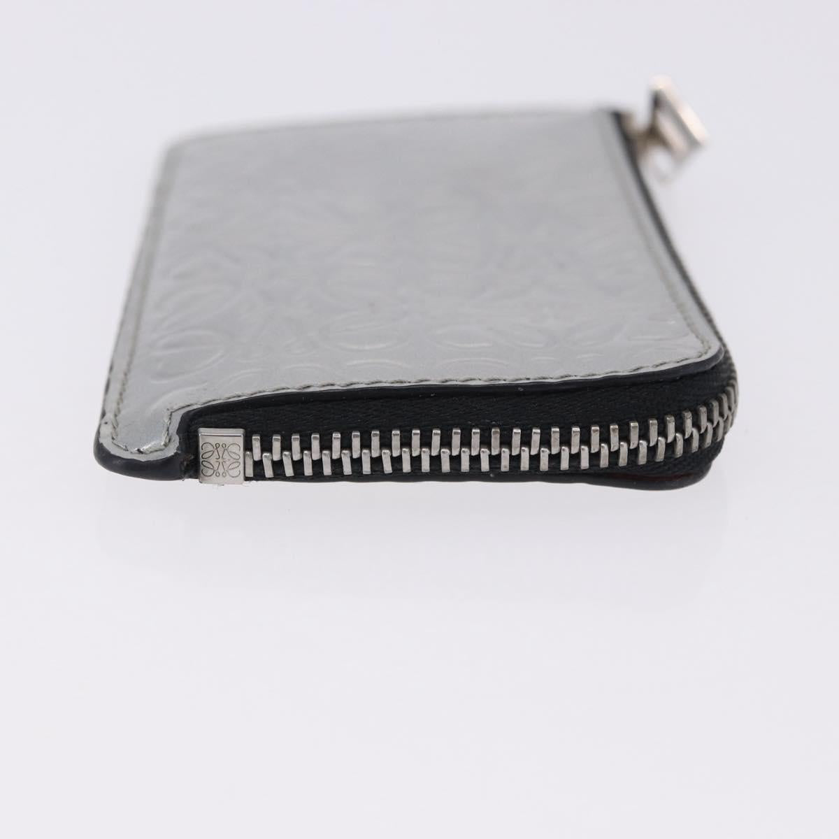 LOEWE Anagram Card Case Leather Silver Auth 191158A