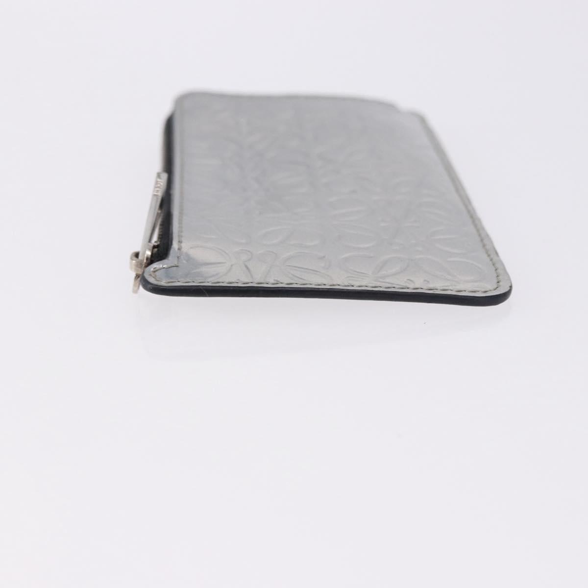 LOEWE Anagram Card Case Leather Silver Auth 191158A