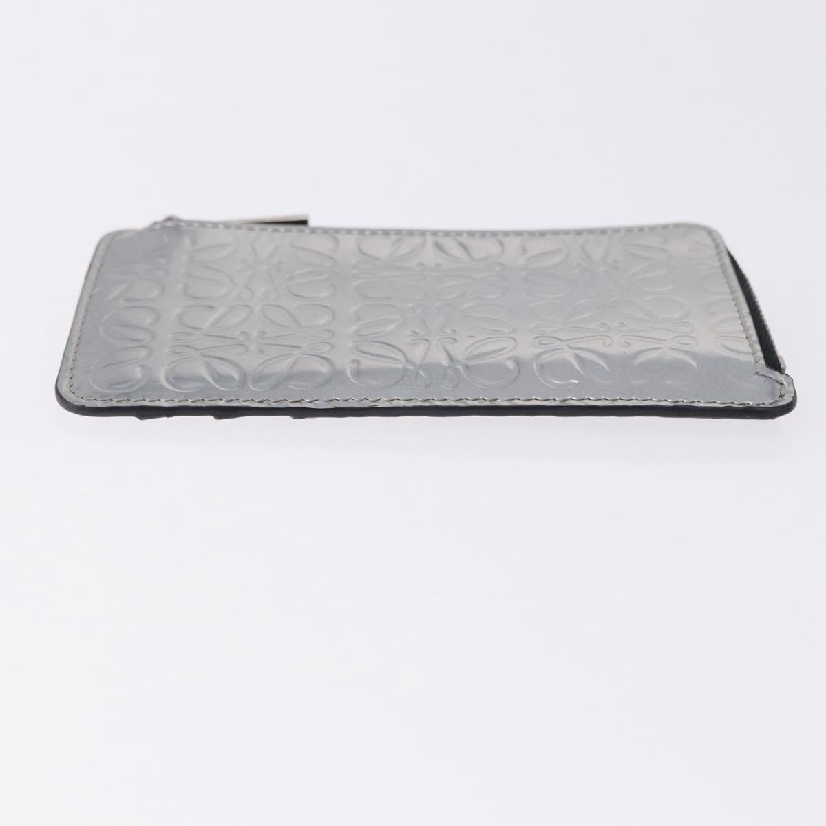 LOEWE Anagram Card Case Leather Silver Auth 191158A