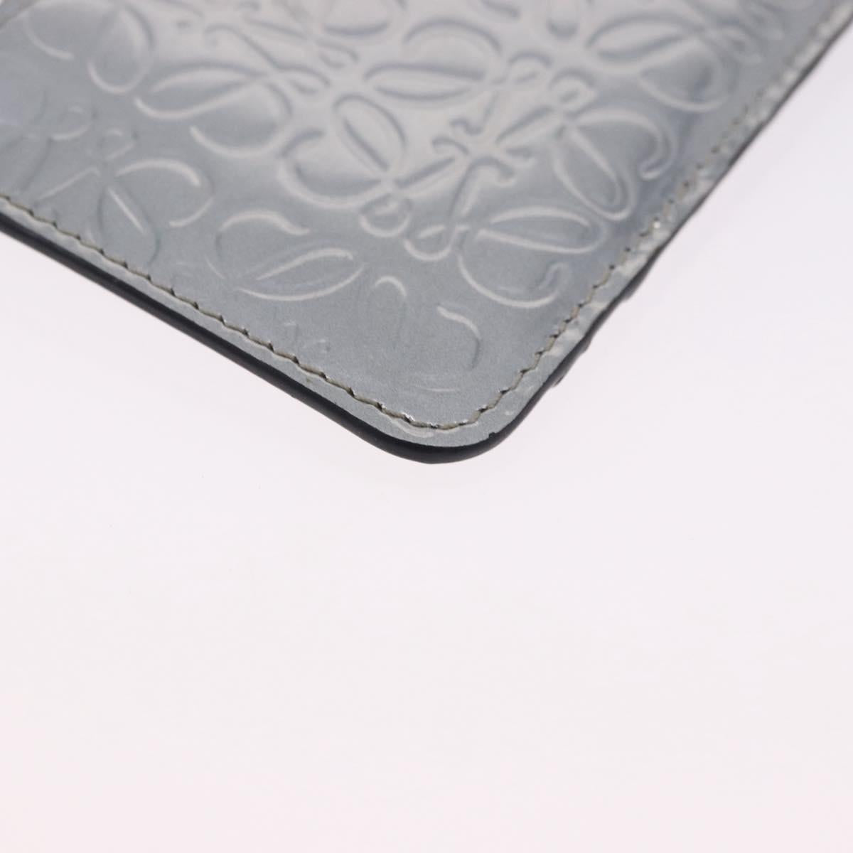 LOEWE Anagram Card Case Leather Silver Auth 191158A