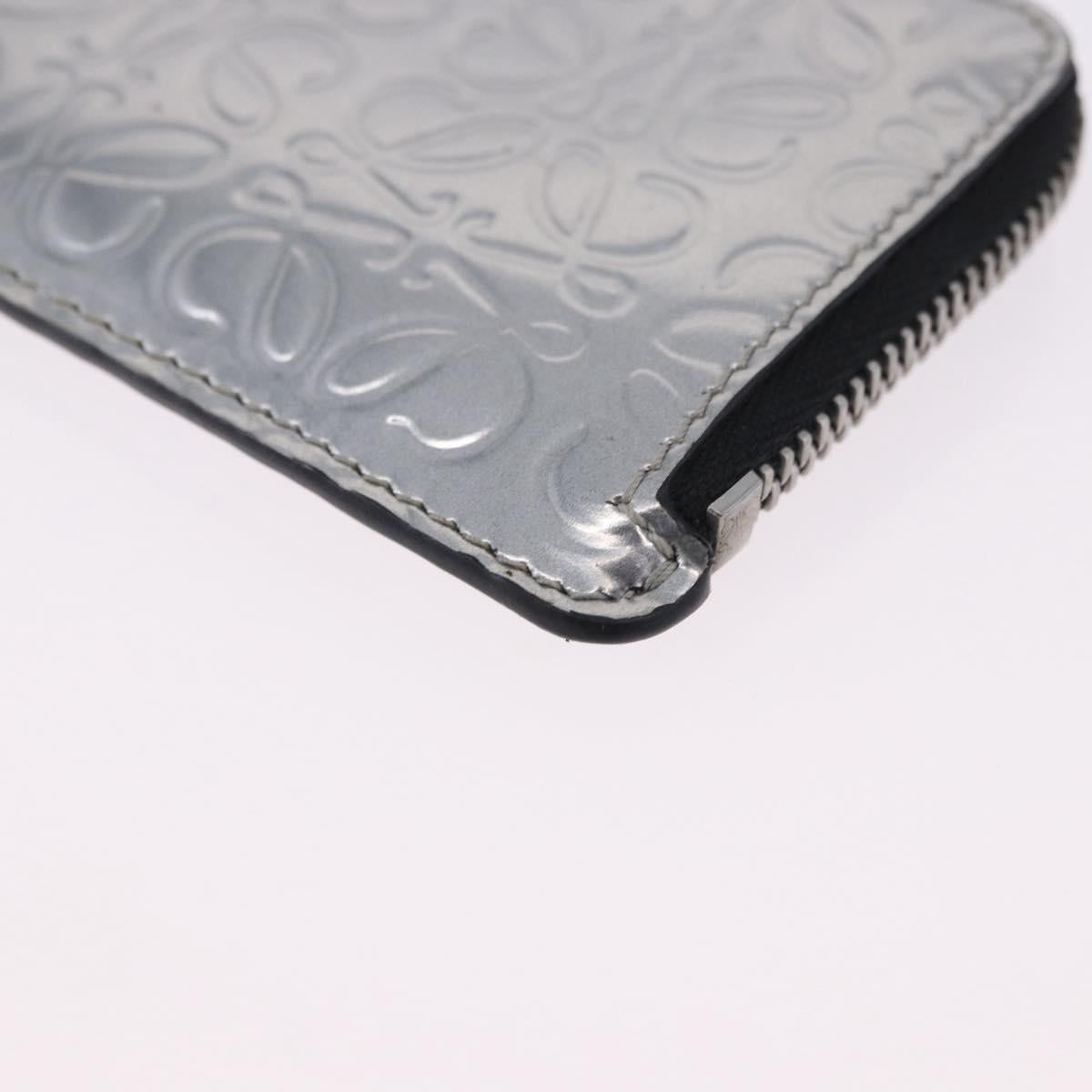 LOEWE Anagram Card Case Leather Silver Auth 191158A