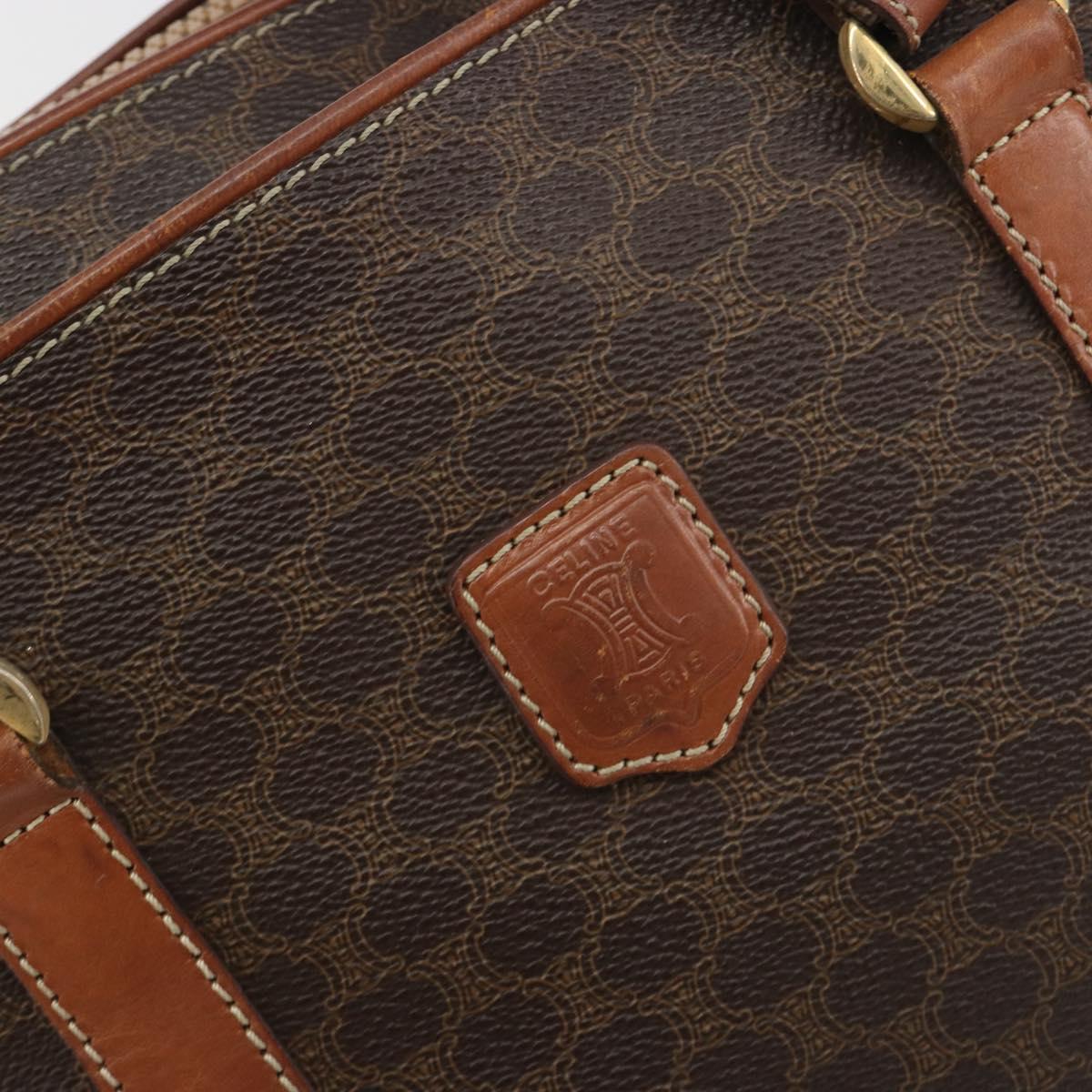 CELINE Macadam Tote Bag PVC Leather Brown Gold Tone Auth 191179