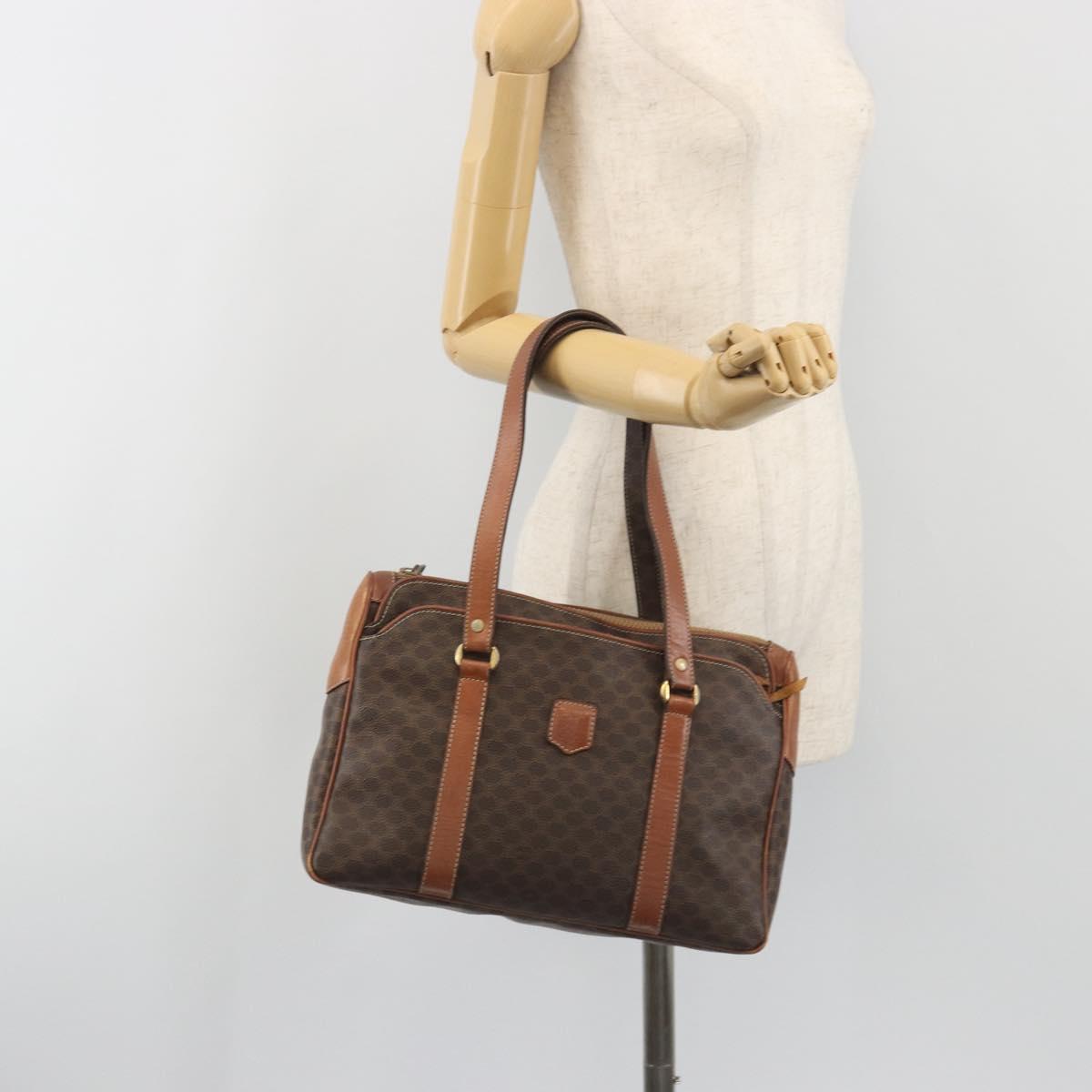 CELINE Macadam Tote Bag PVC Leather Brown Gold Tone Auth 191179