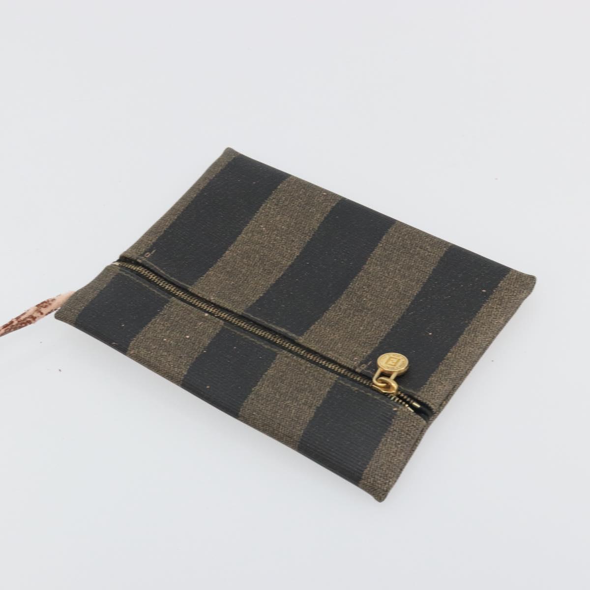 FENDI Pecan Shoulder Bag PVC Leather Black Gold Tone Auth 191181